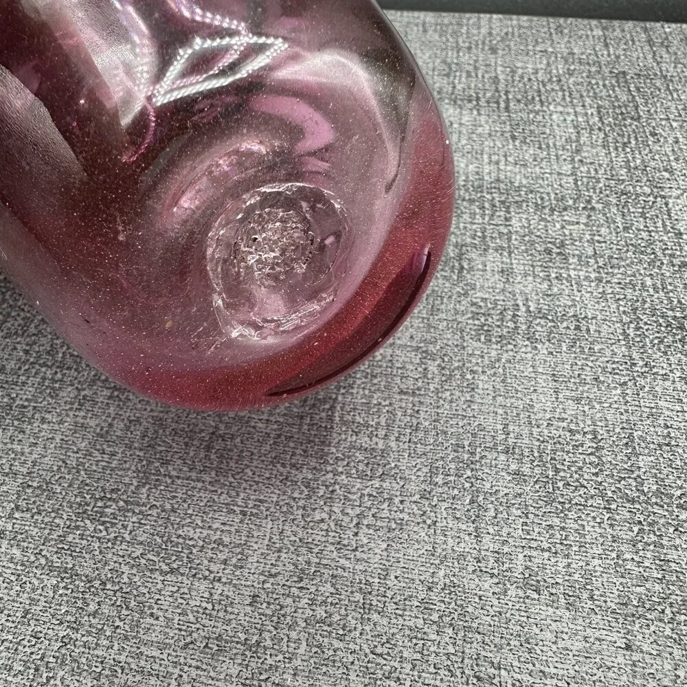 Hand Blown Pink Art Glass Vase Confetti Murano Style 7.5”